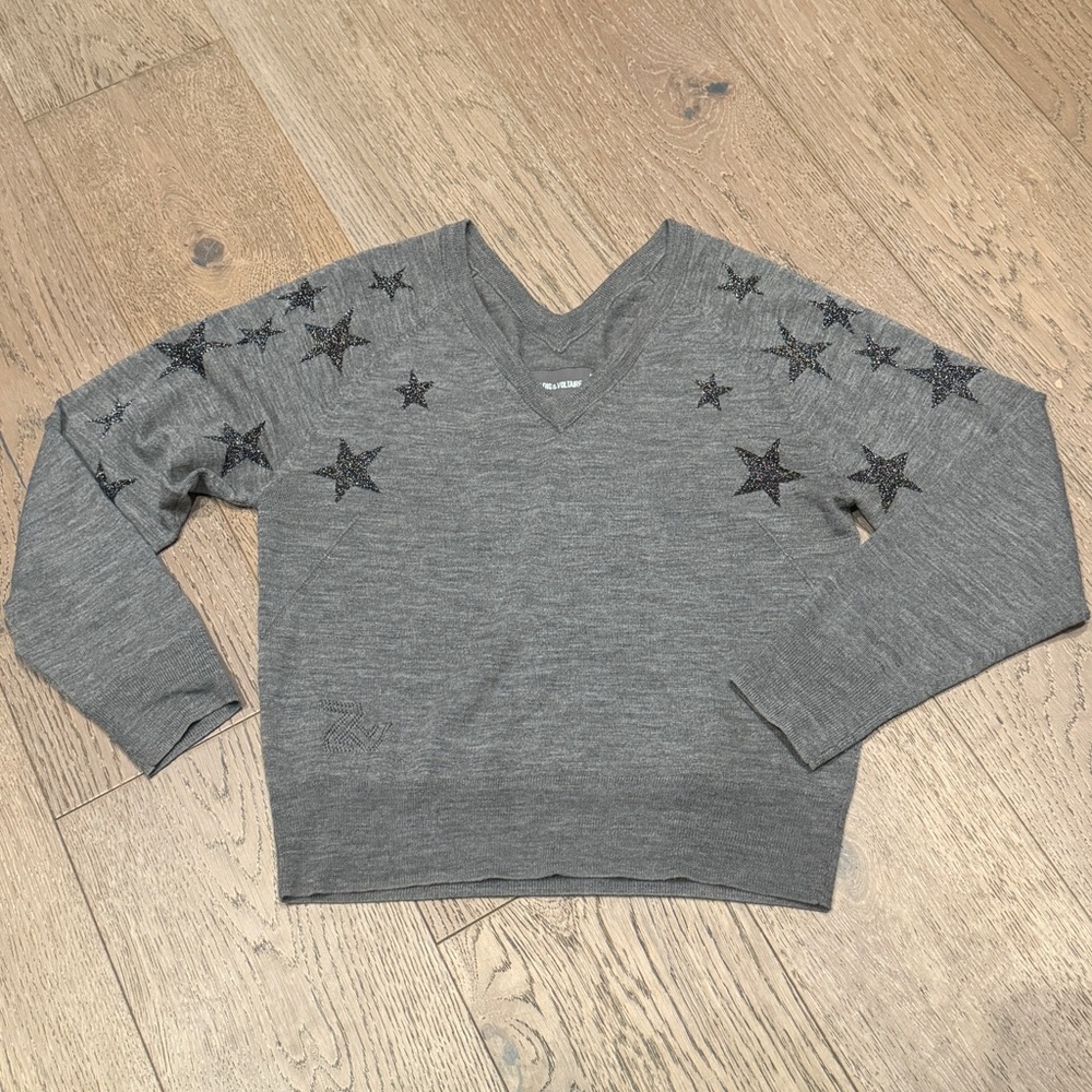 Zadig & Voltaire Charcoal Knit V-Neck Top